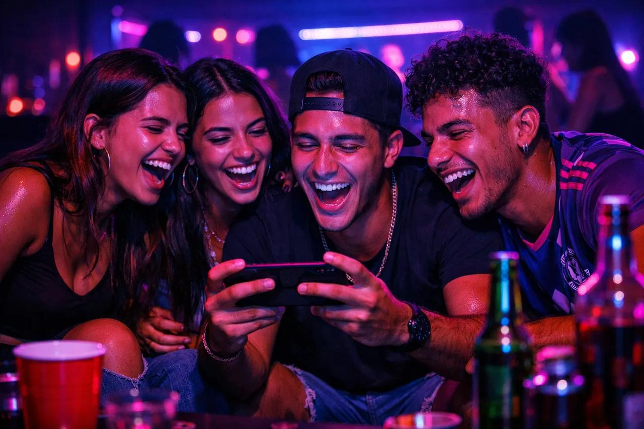 Um grupo de amigos jogando o jogo Ele é um 10 mas