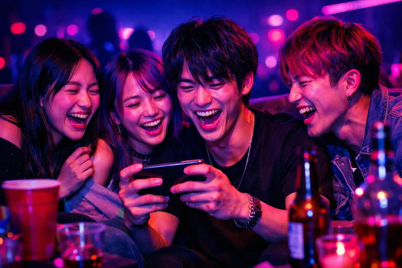 「10点満点ゲーム」で遊んでいる友達グループ