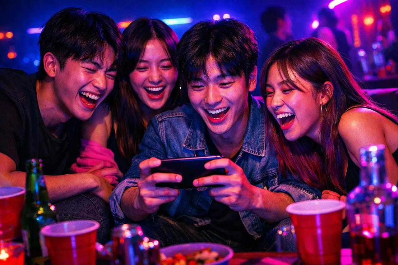 그녀는 10점이지만 게임을 하며 웃고 있는 친구들