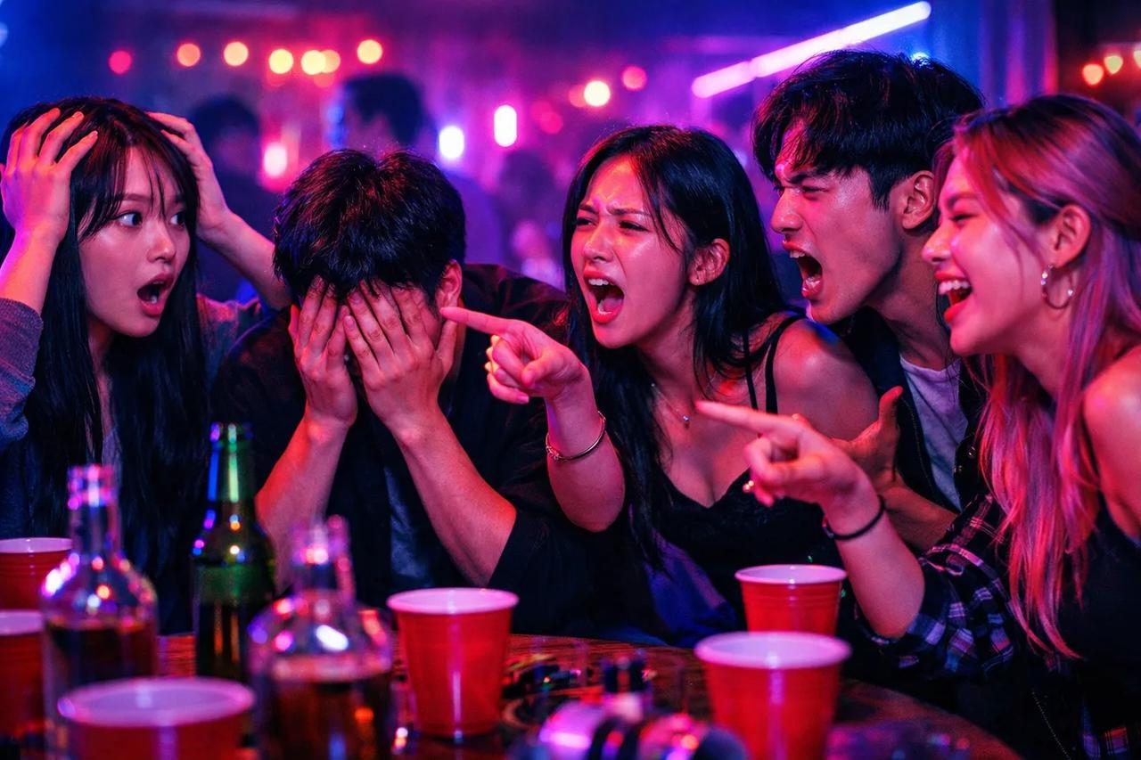 친구들과 극한의 밸런스 게임을 즐기는 모습