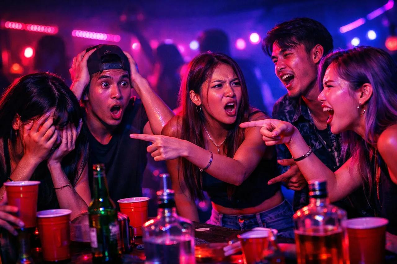 กลุ่มเพื่อนกำลังเล่นเกมคุณจะเลือกอะไรอย่างสนุกสนาน