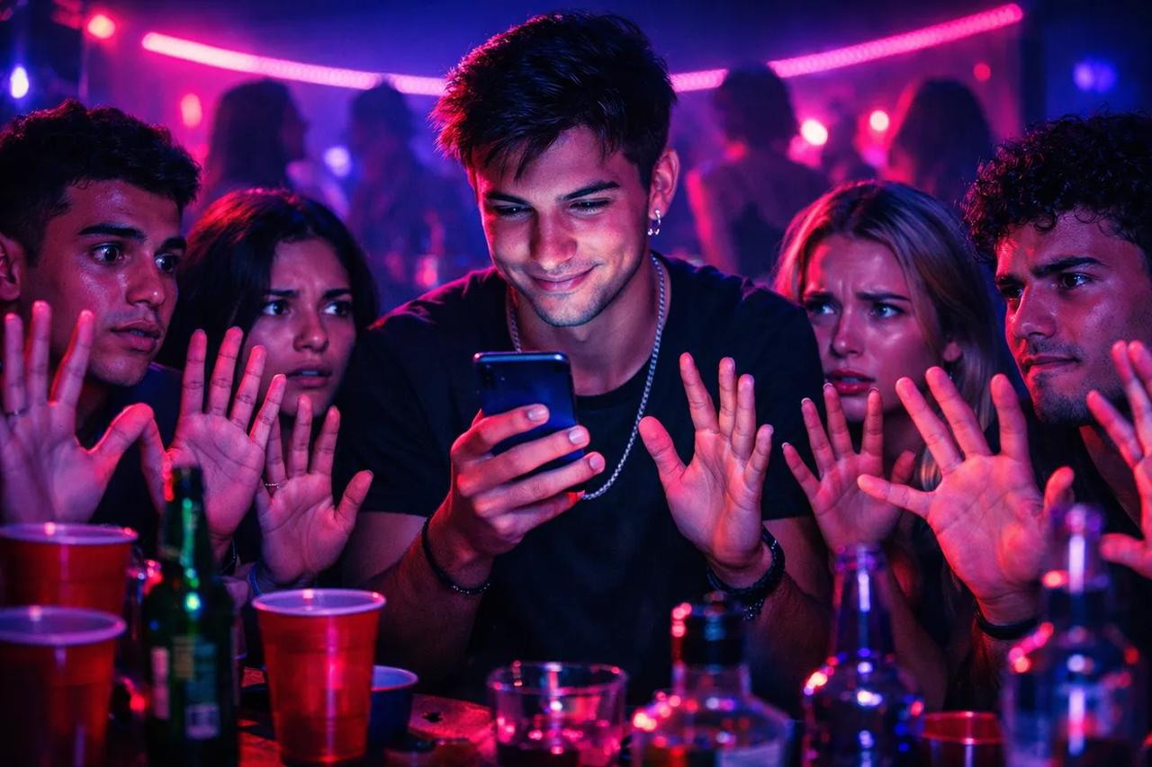 Amigos jogando o jogo Abaixe um dedo se