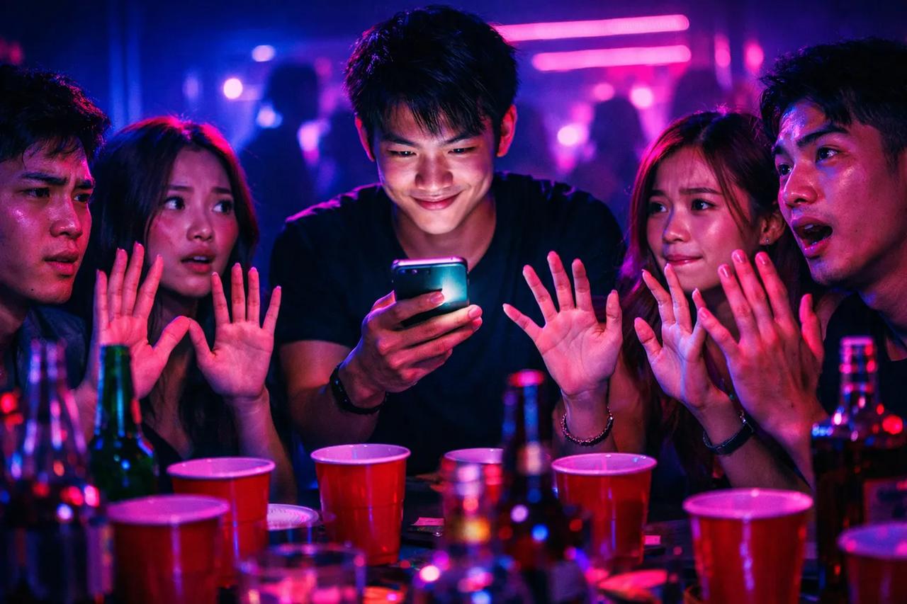 Nhóm bạn đang chơi trò Đặt ngón tay xuống nếu