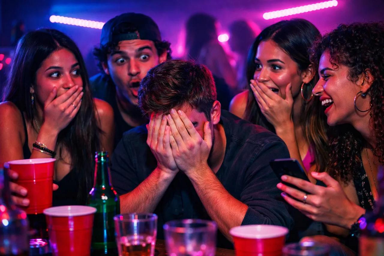 Amigos jogando Verdade ou Desafio desconfortável