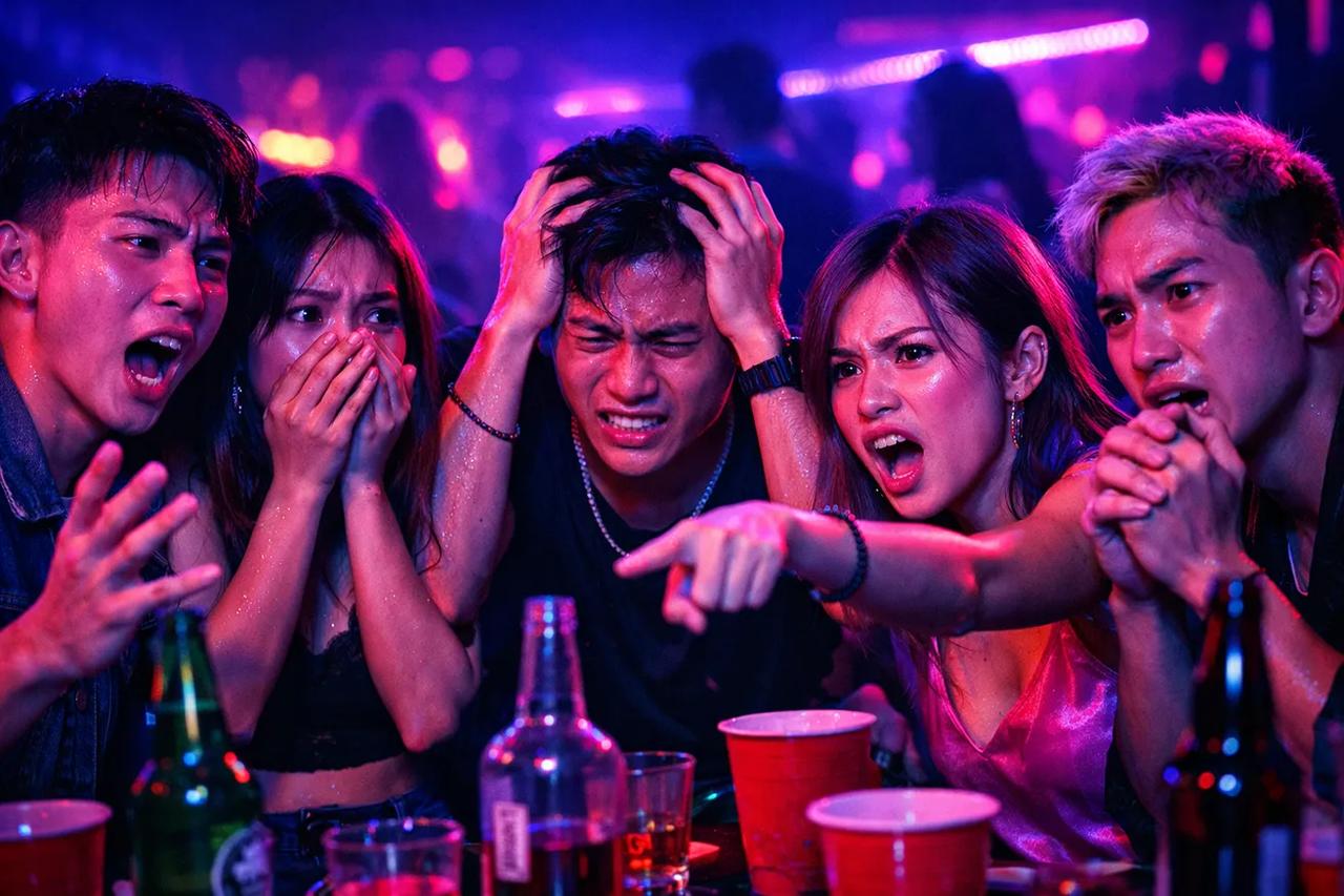 Nhóm bạn đang chơi game Bạn thà cực căng