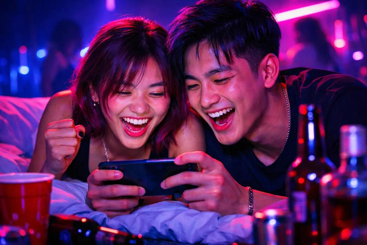 Cặp đôi đang chơi game Cô ấy 10 điểm nhưng