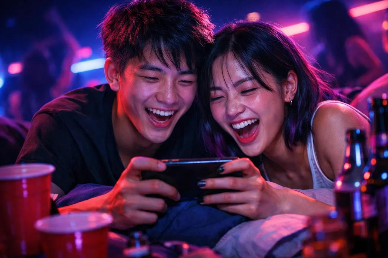 一對情侶正在玩「他是 10 分但是」的遊戲