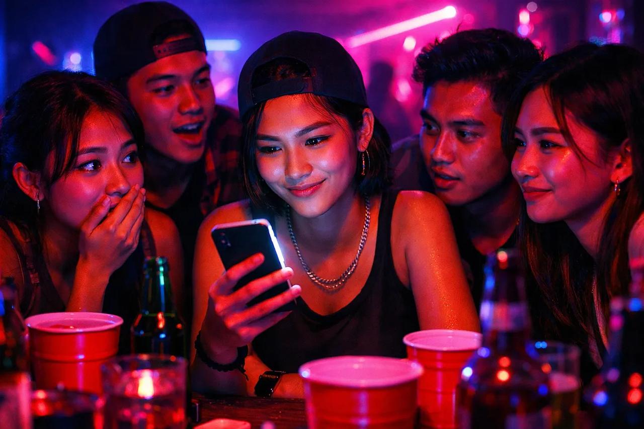 Teman-teman main game Pernah Ga Pernah sambil minum