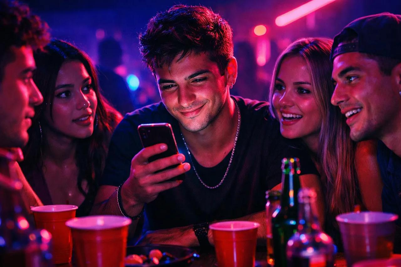 Amigos jogando Eu Nunca com bebida