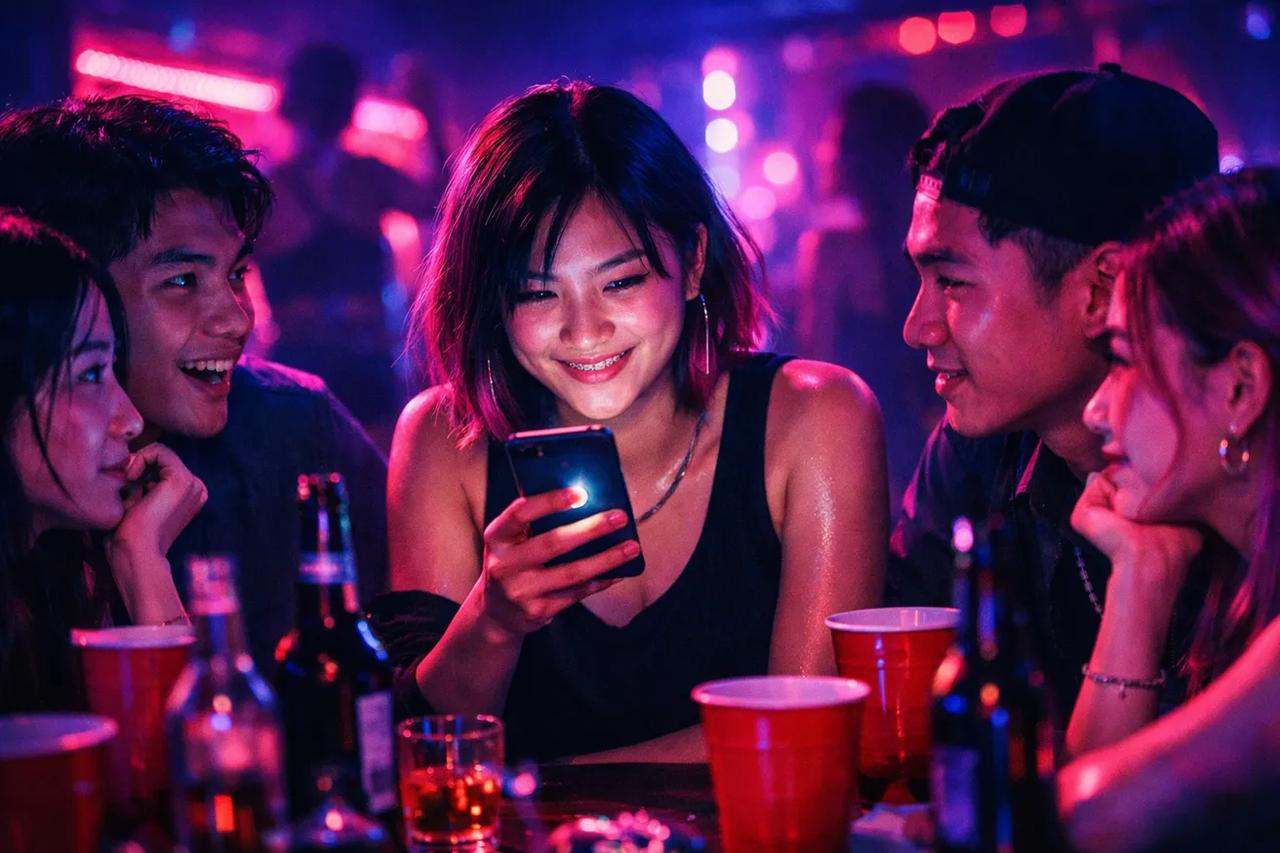 Hội bạn đang chơi trò Tôi Chưa Bao Giờ cùng đồ uống