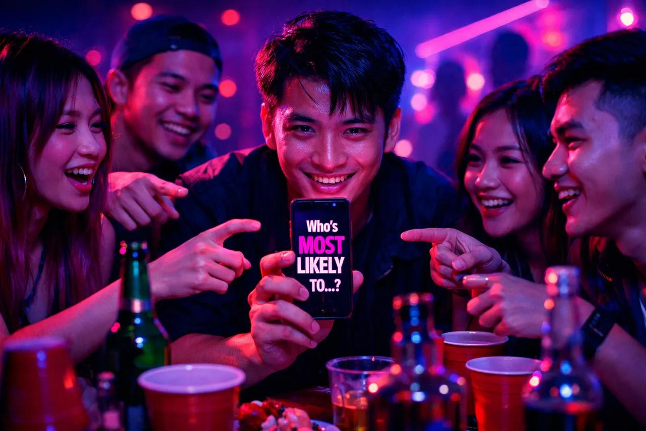 Hội bạn đang chơi trò Ai là người sẽ cùng đồ uống