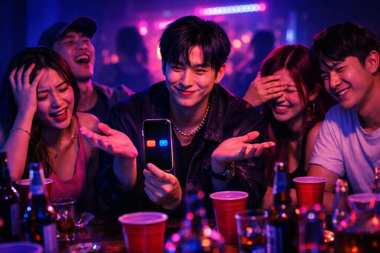 친구들과 밸런스 게임을 즐기는 모습