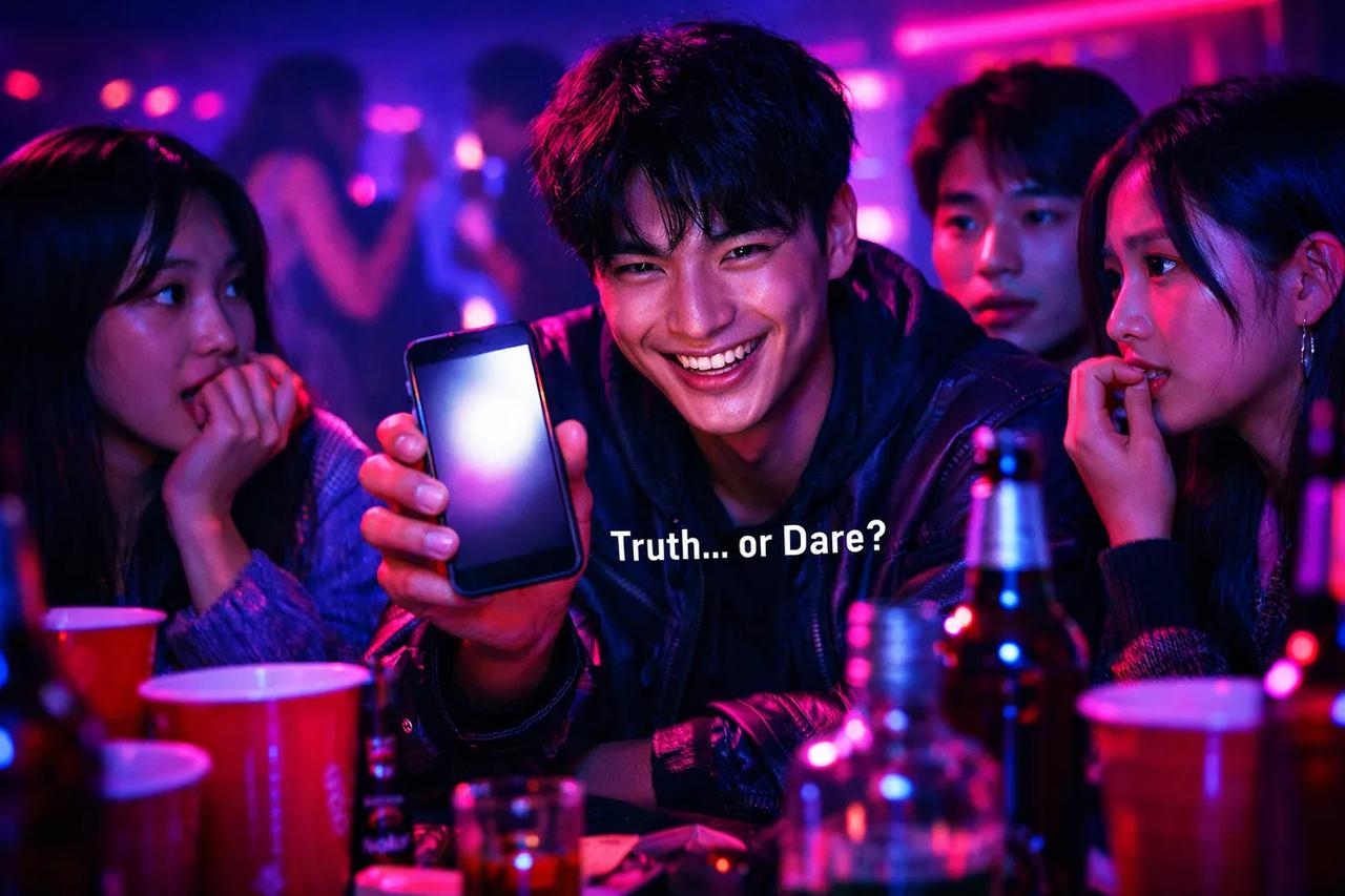 진실게임을 하며 즐거워하는 친구들