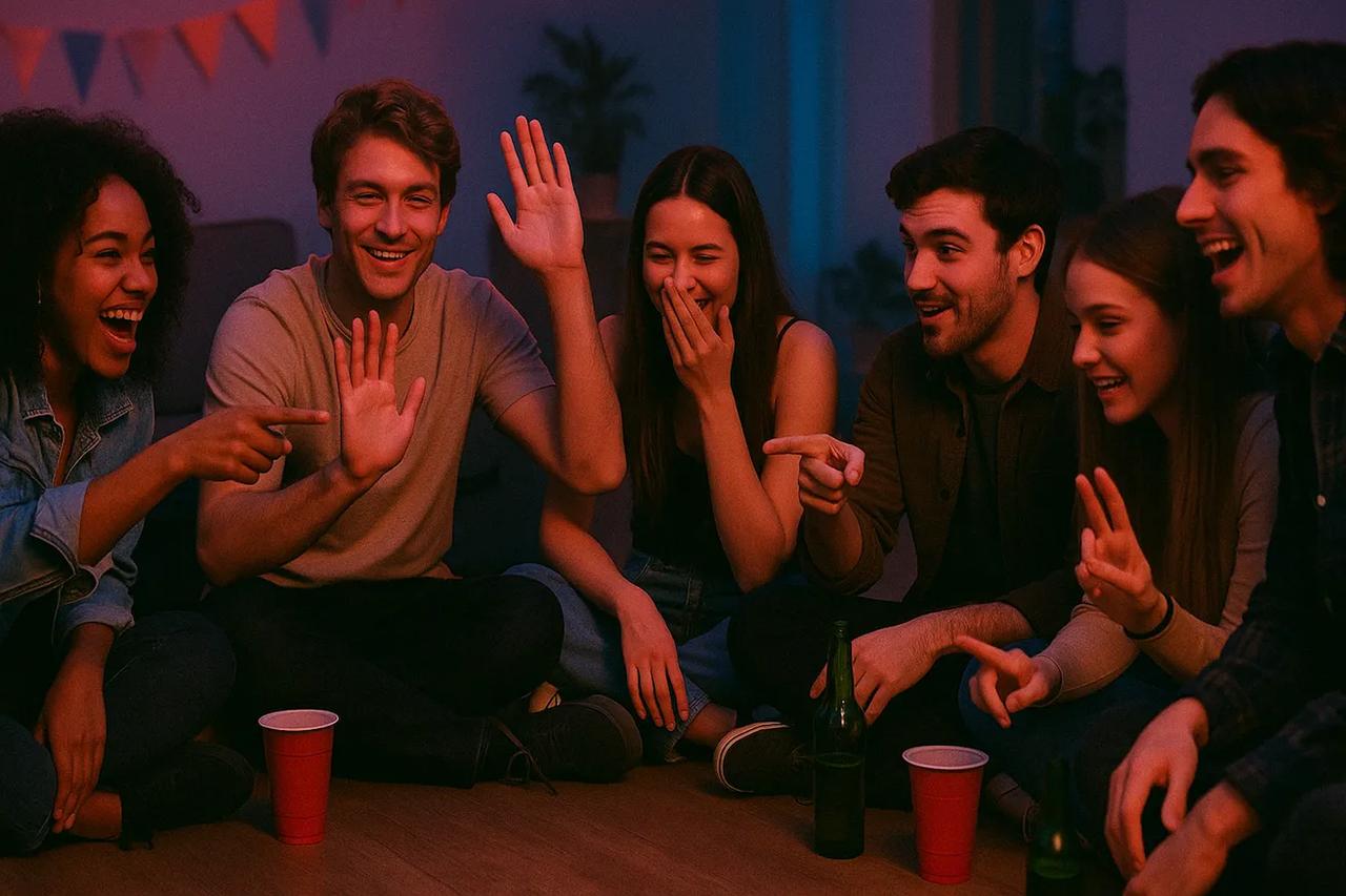 Vrienden die het drankspel Never Have I Ever spelen