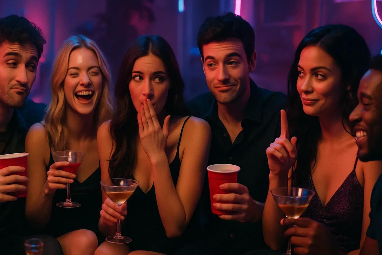 Vrienden die de hete versie van het drankspel Never Have I Ever spelen