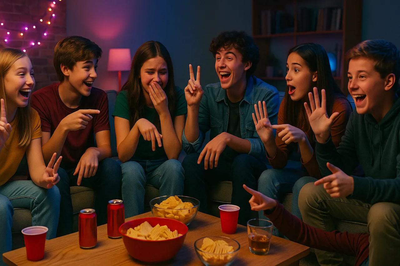 Tieners die het spel Never Have I Ever spelen