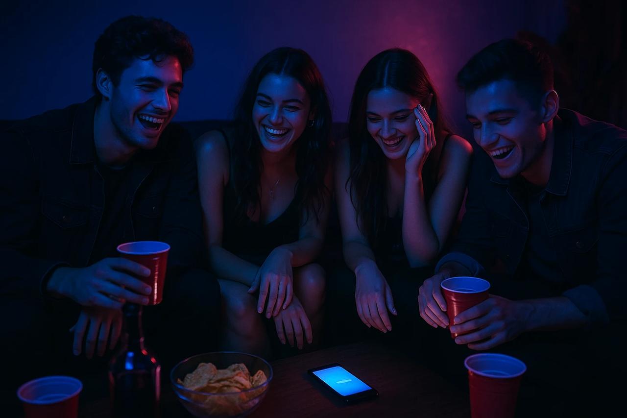 Vrienden die het drankspel Never Have I Ever spelen