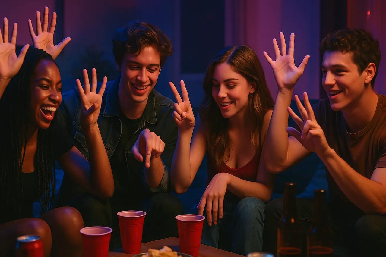 Vrienden die het spel Put a Finger Down spelen