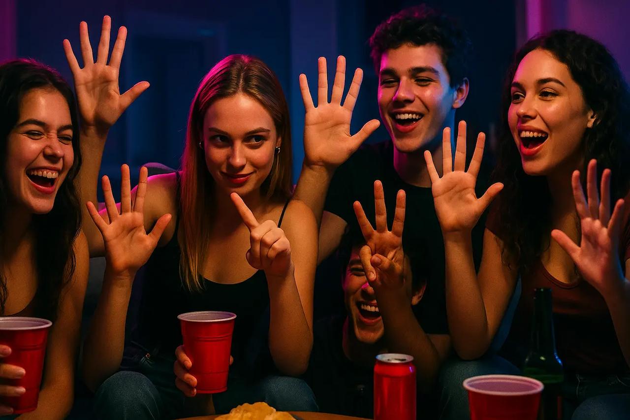 Vrienden die het spel Put a Finger Down spelen