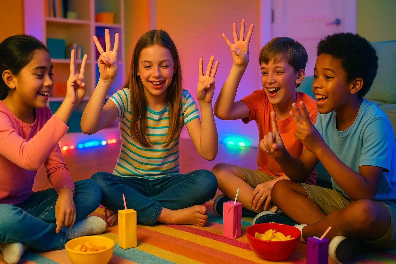 Kinderen die het spel Put a Finger Down spelen