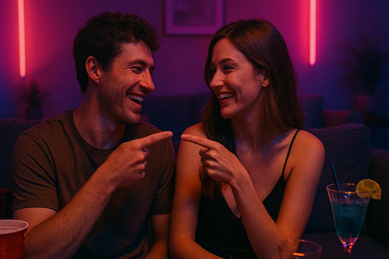 Koppel dat het spel 'Wie zou het eerst' speelt