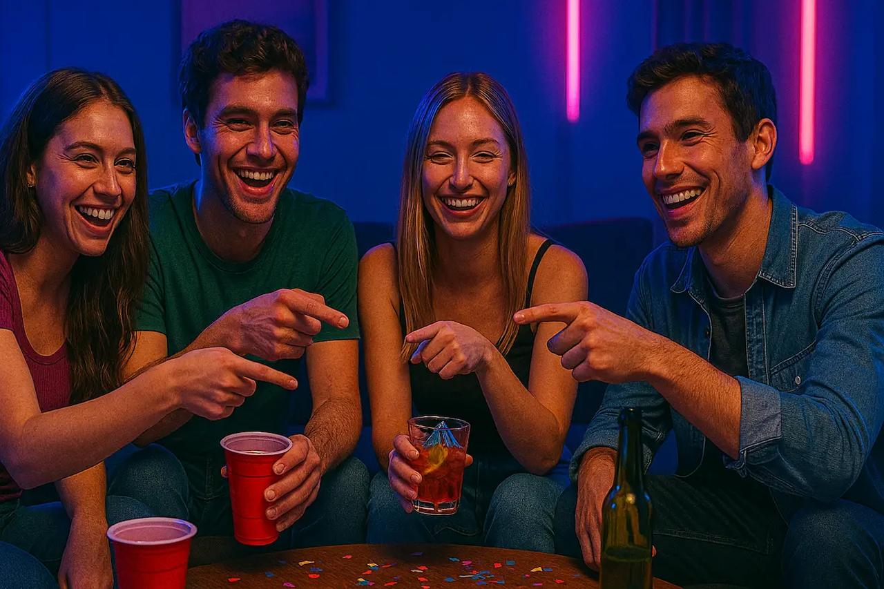 Vrienden die het spel 'Wie zou het eerst' spelen