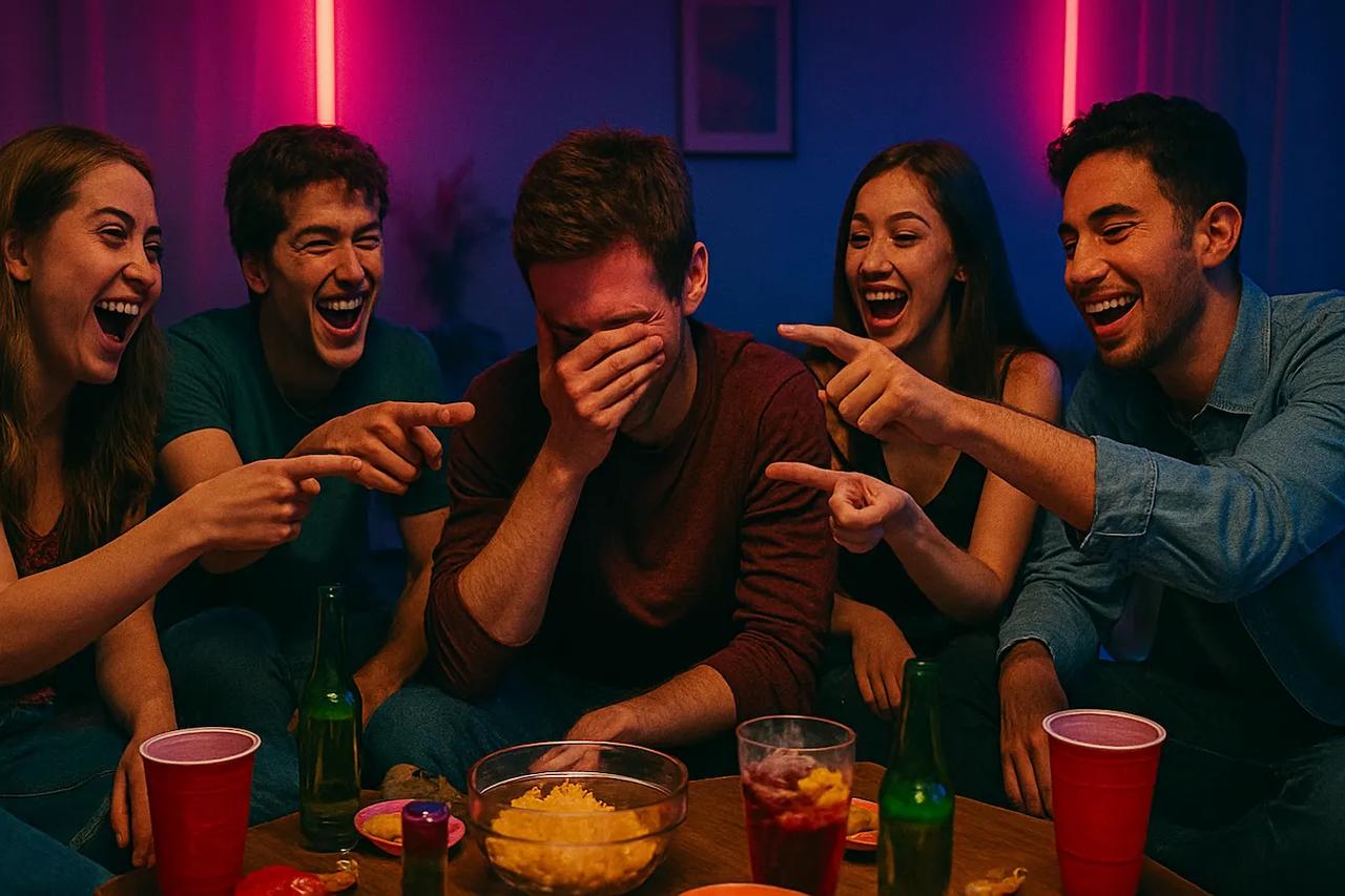 Vrienden die het spel 'Wie zou het eerst' spelen