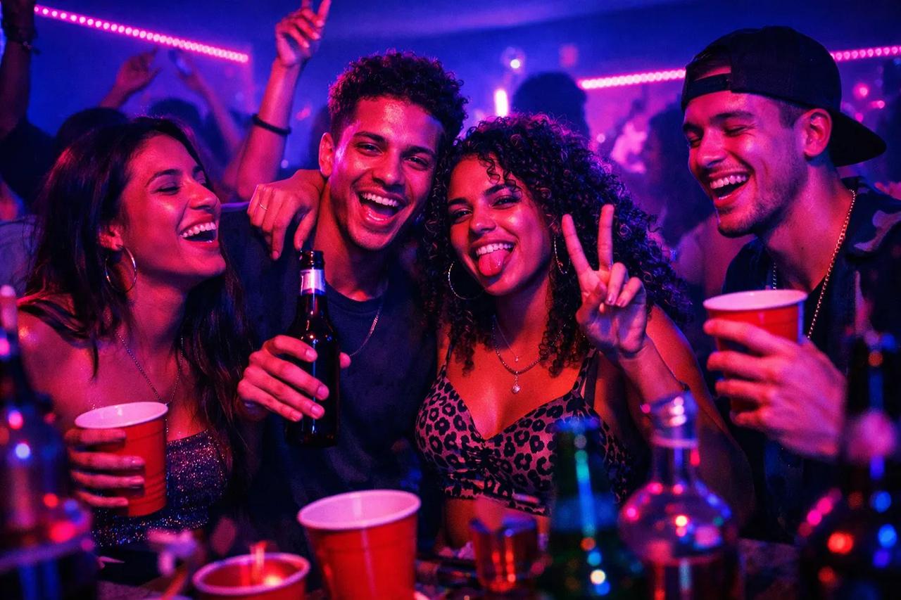 Galera jogando jogos para beber durante uma festa animada