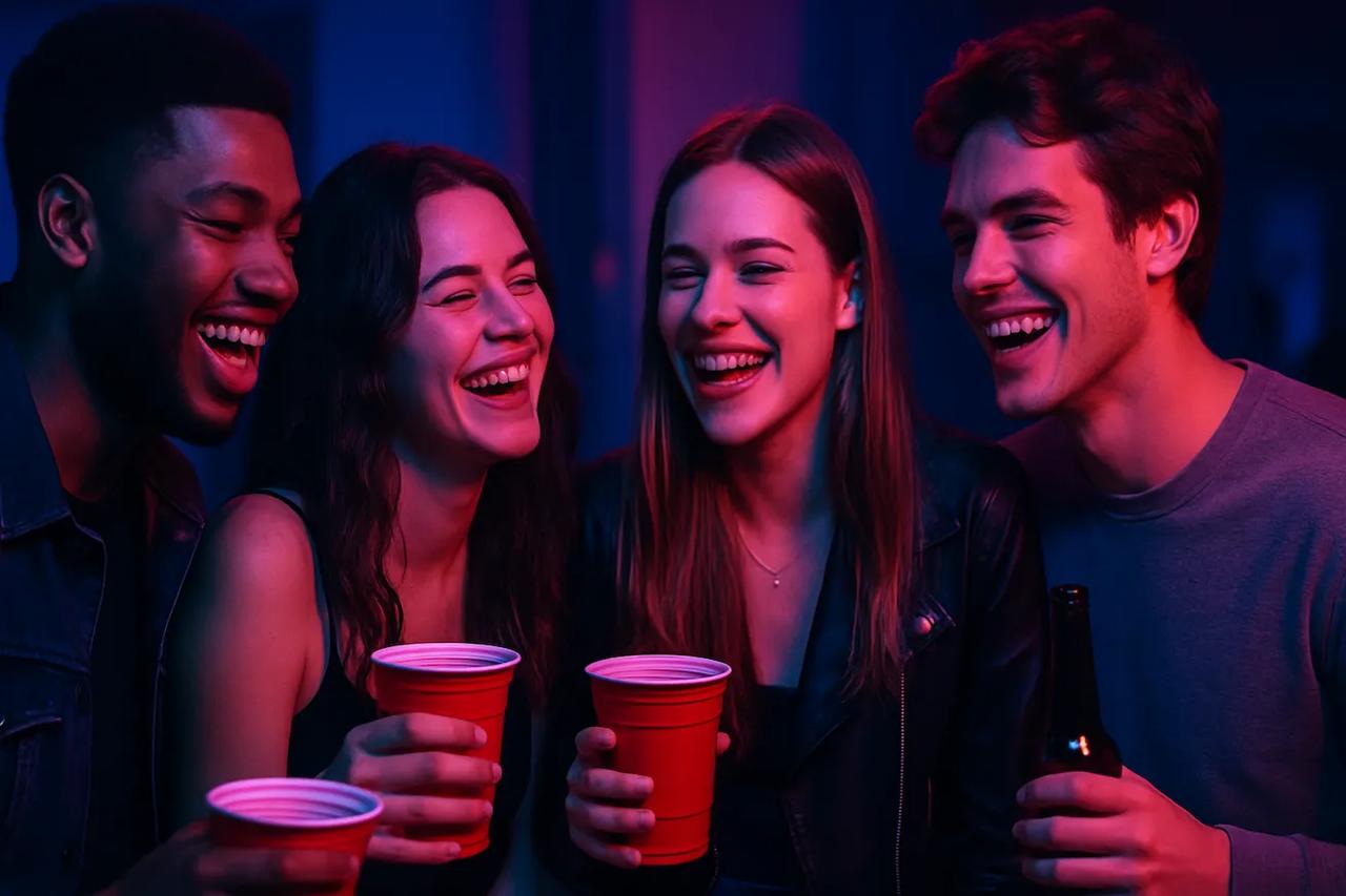 Vrienden die het spel 'Zou je liever' spelen