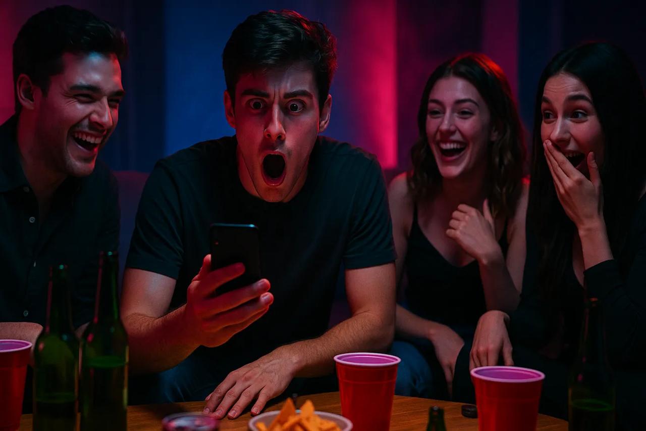 Vrienden die het spel 'Zou je liever' spelen