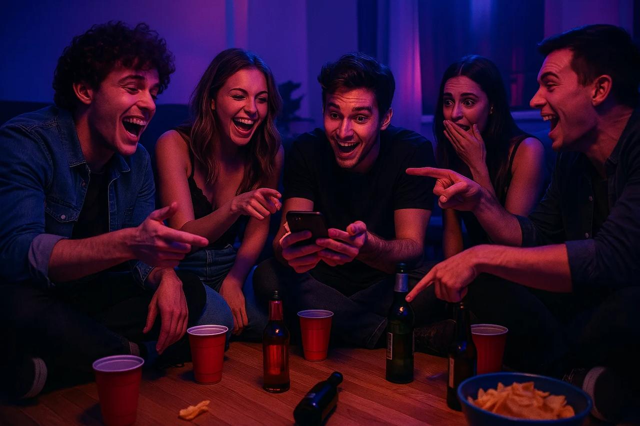 Vrienden die het spel 'Zou je liever' spelen