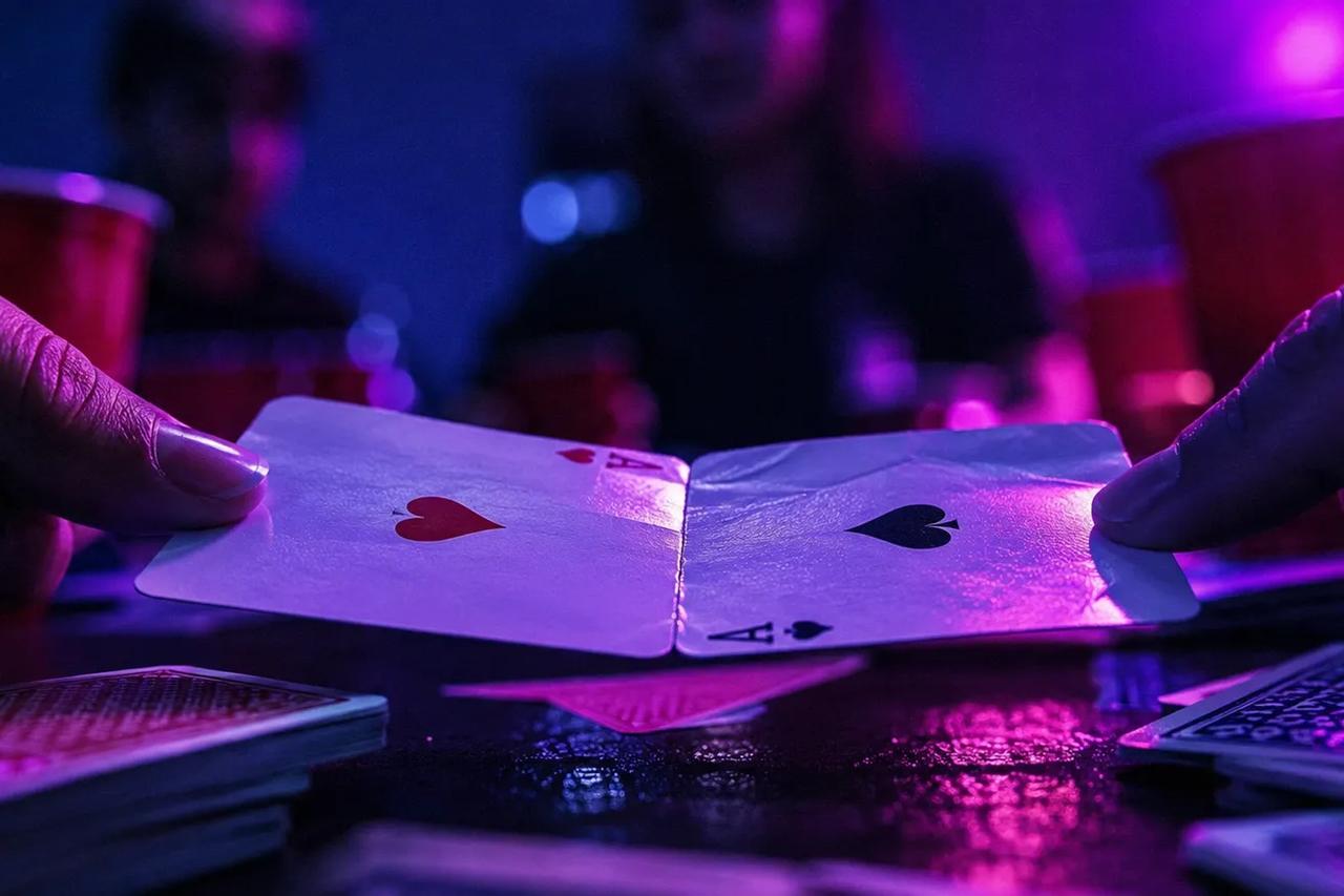 Dos personas enfrentándose en el juego de cartas Guerra como duelo para tomar